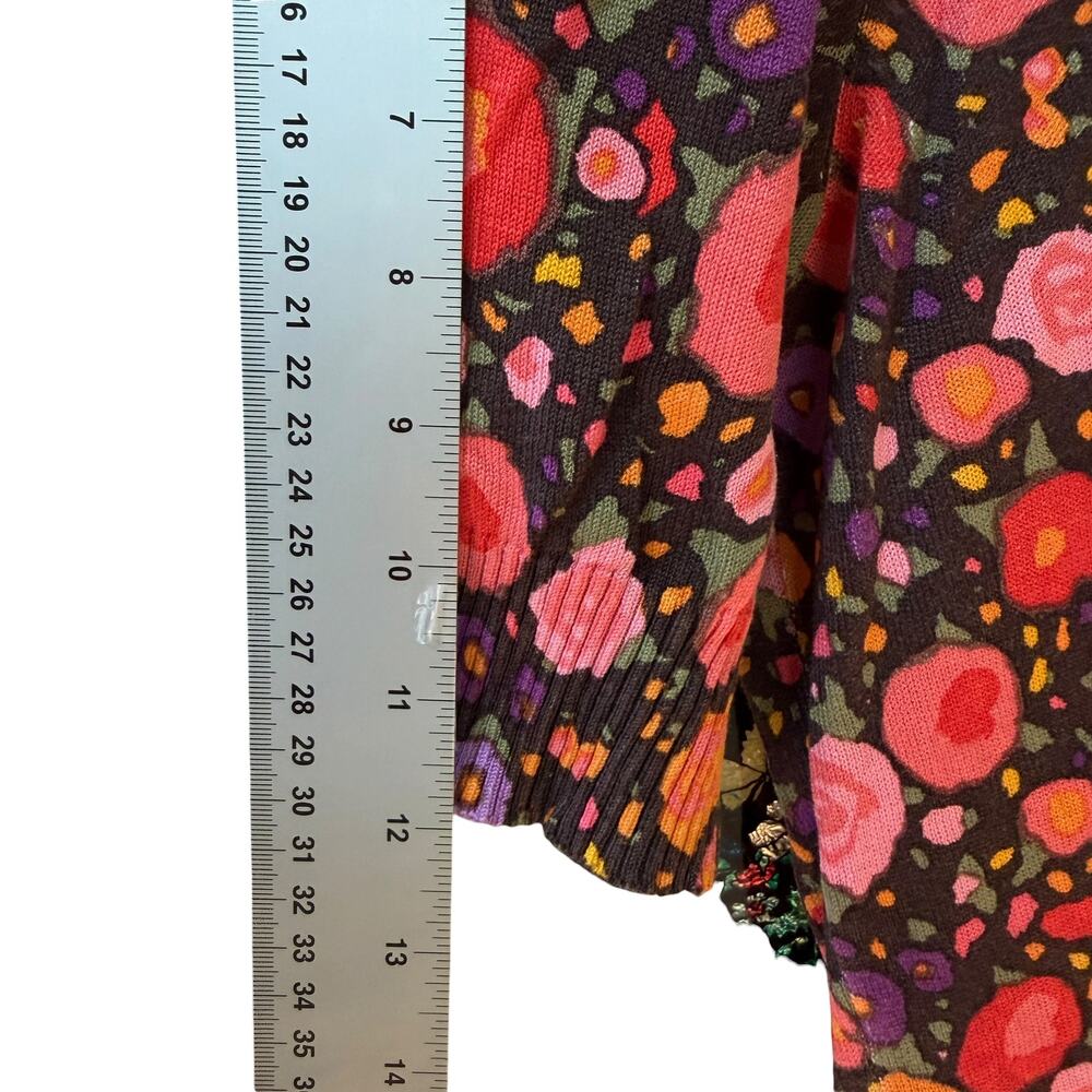 Liz Claiborne Sweater Womens L Silk Cotton Knit Short Sleeve Floral Retro Chic